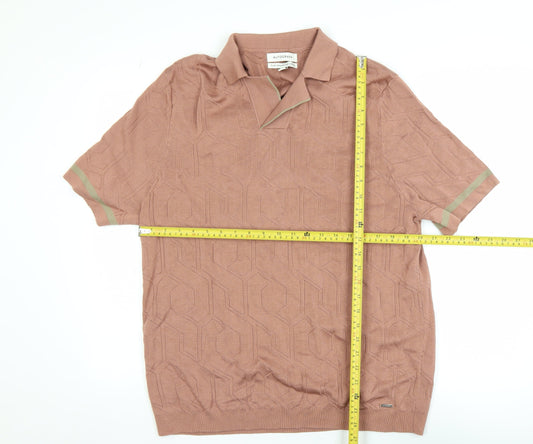 Marks and Spencer Autograph Men's Brown 2XL Cotton Geometric Polo