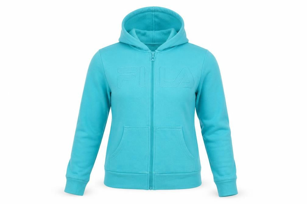Front view of Fila Women’s Blue Full Zip Hooded Fleece Jacket, size S