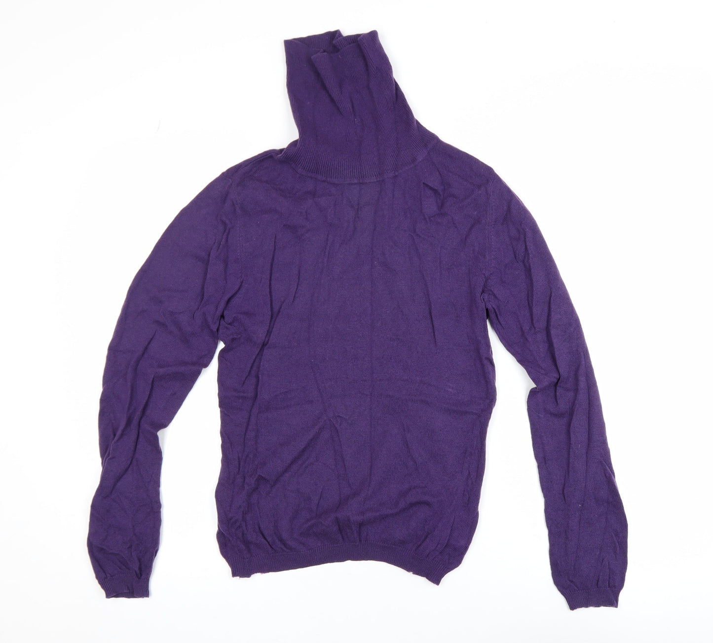 WoolOvers Womens Purple Merino Wool Cashmere Roll Neck Jumper Size S