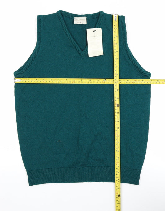Glenbrae Men's Green Lambswool V-Neck Sleeveless Vest Jumper S