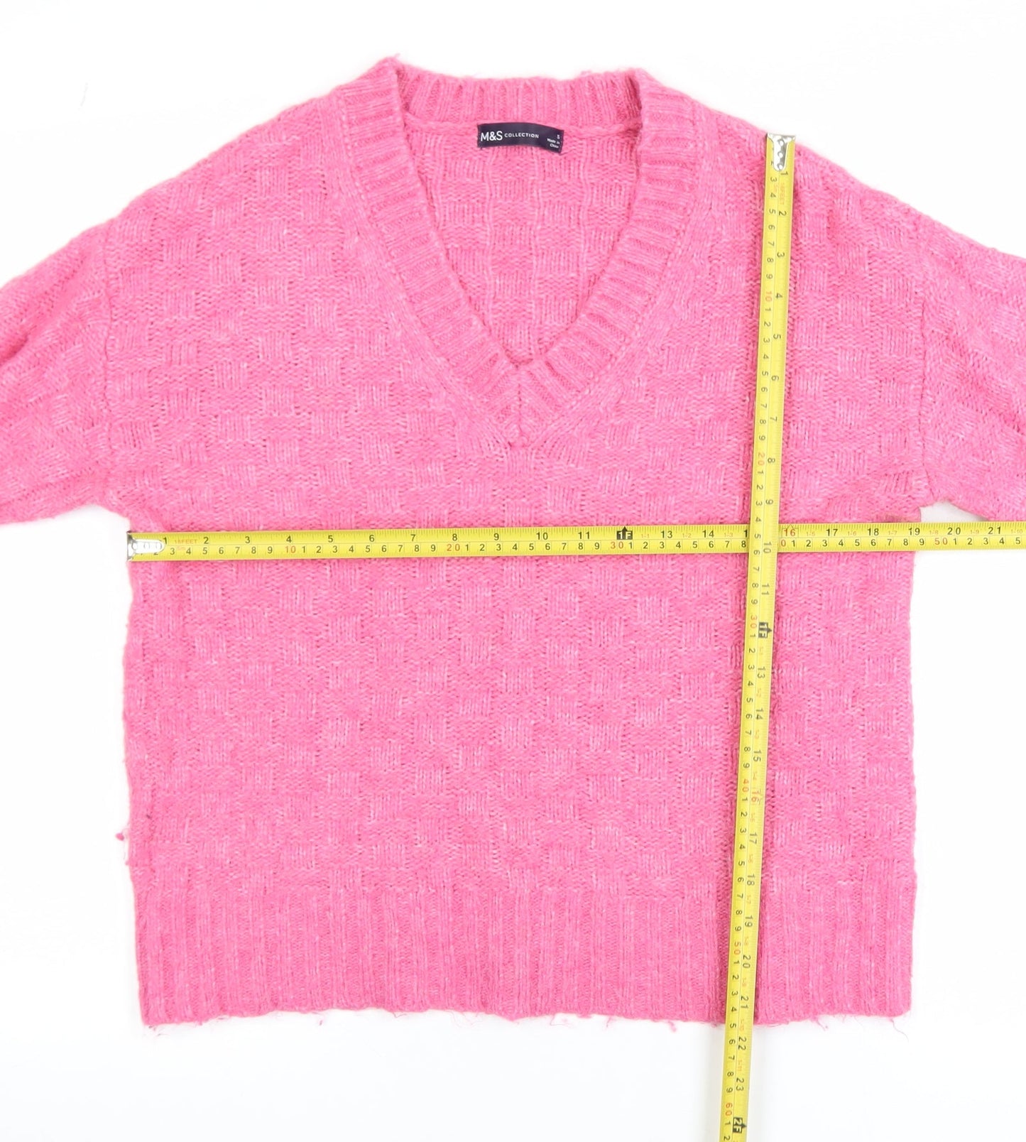 Marks and Spencer Women Pink V-Neck Pullover Jumper Size S Acrylic Blend