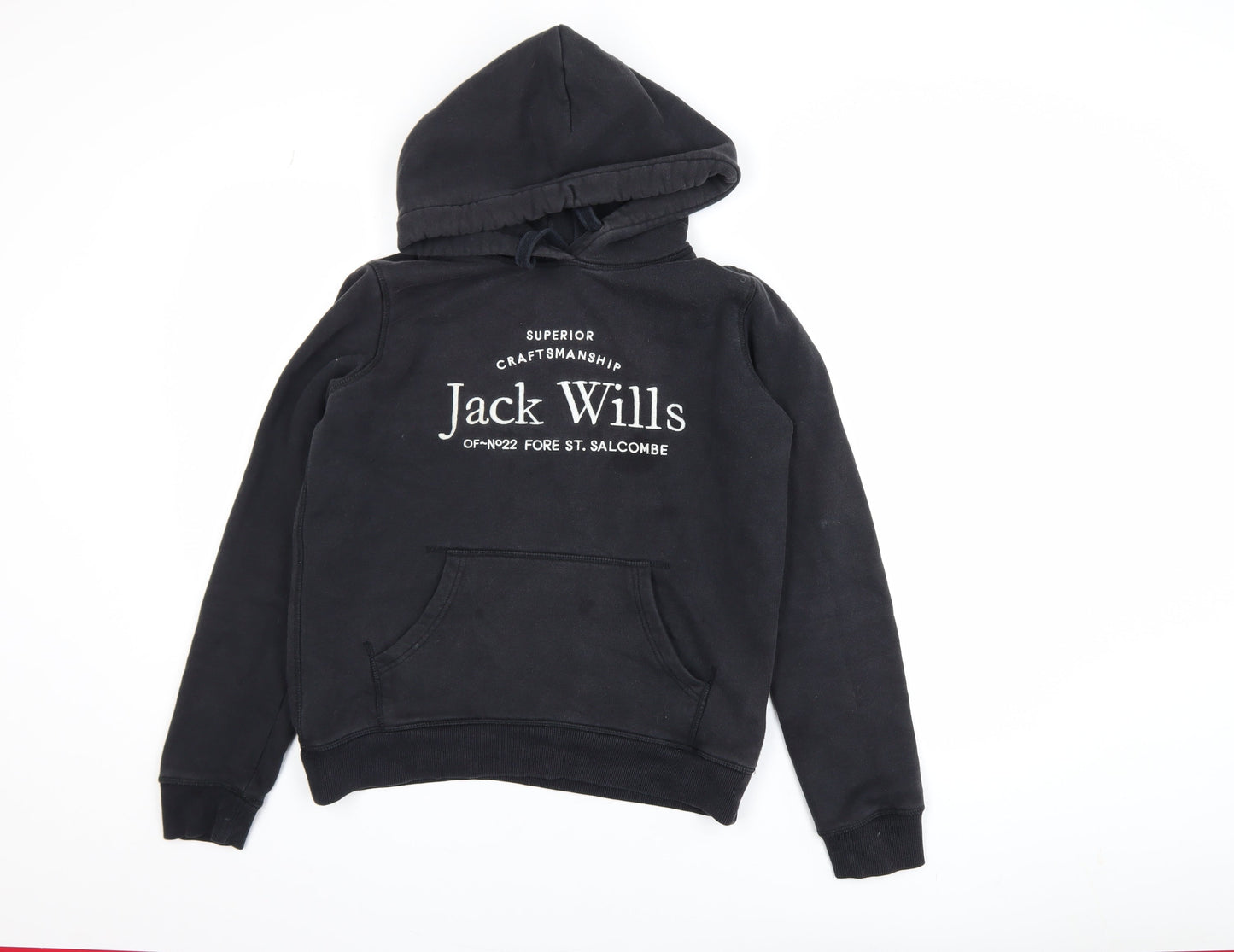 Jack Wills Womens Black Size 8 Pullover Hoodie with Logo Print