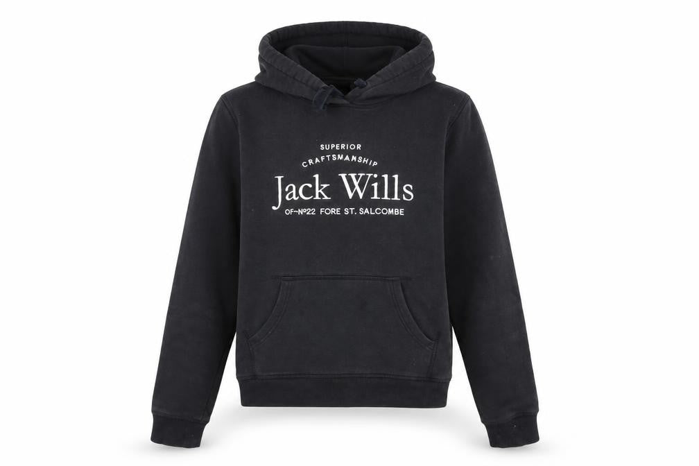 Jack Wills Womens Black Size 8 Pullover Hoodie with Logo Print
