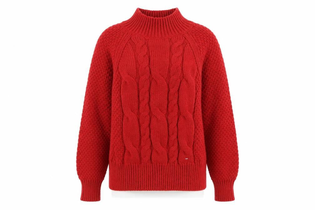 FatFace Women’s Red Chunky-Knit Mock Neck Jumper Size M