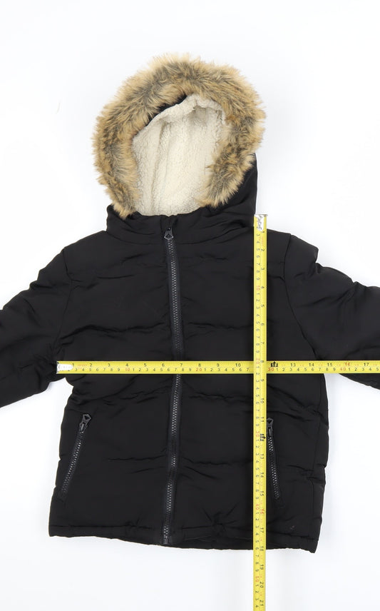 SoulCal & Co Boys Black Faux Fur Hooded Puffer Jacket 6-7 Years Winter Coat