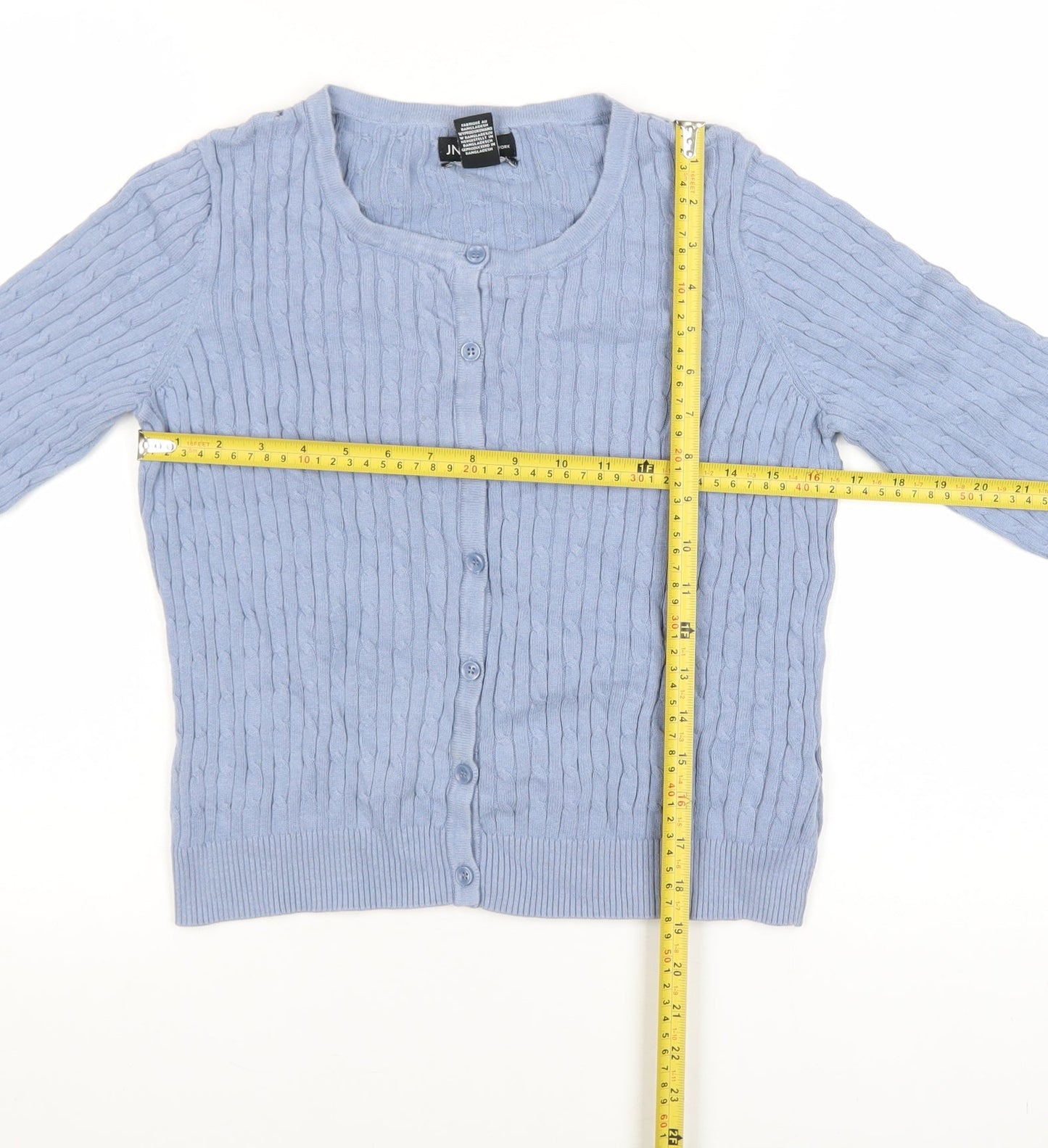 Jones New York Women Light Blue Cardigan L Cotton Cable Knit