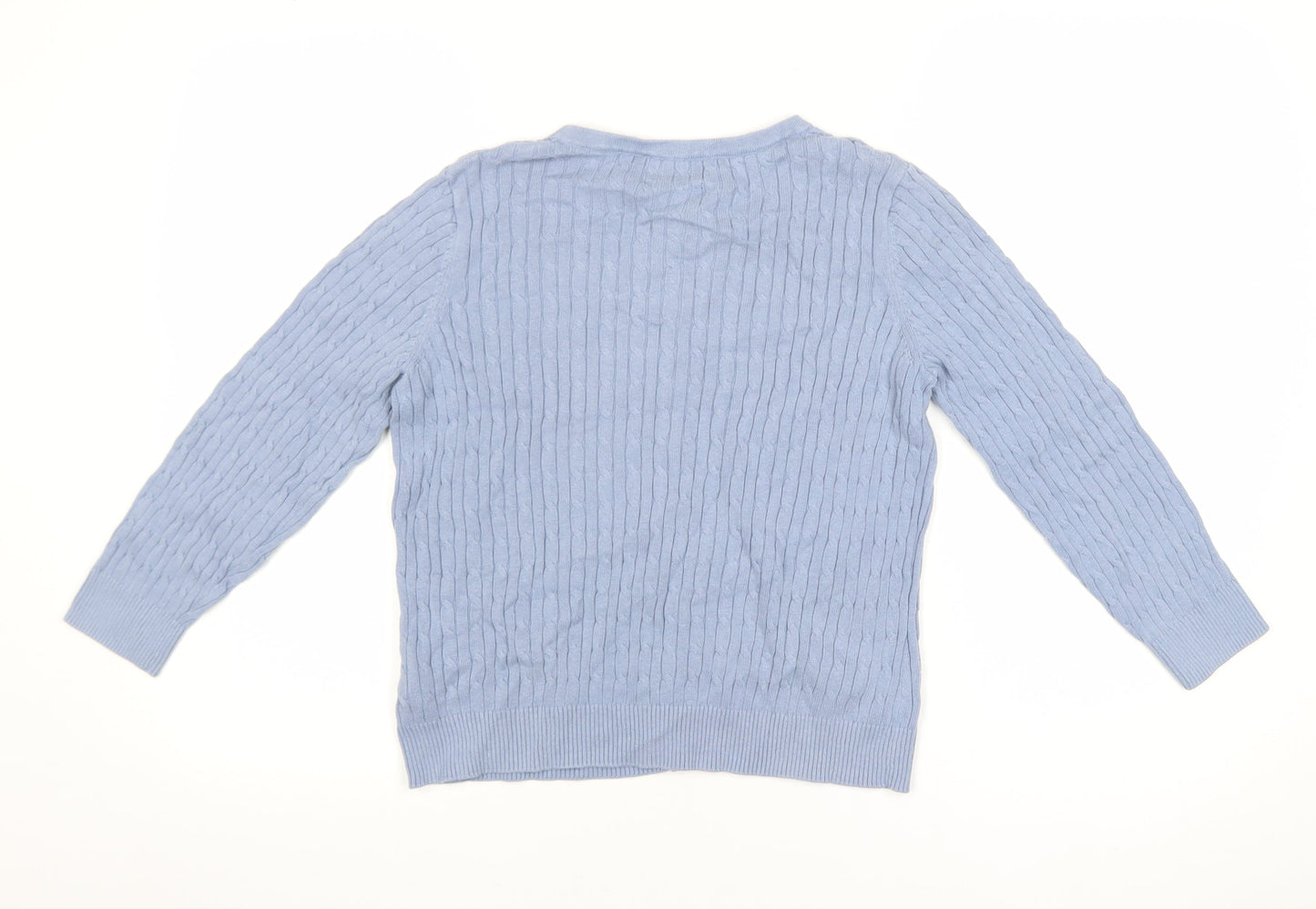 Jones New York Women Light Blue Cardigan L Cotton Cable Knit