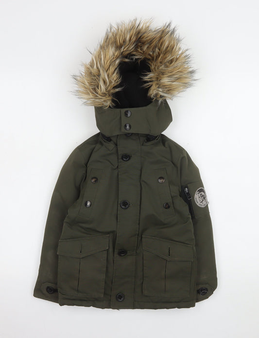 Diesel Boys Green Faux Fur Hooded Padded Parka Coat Size 6 Years