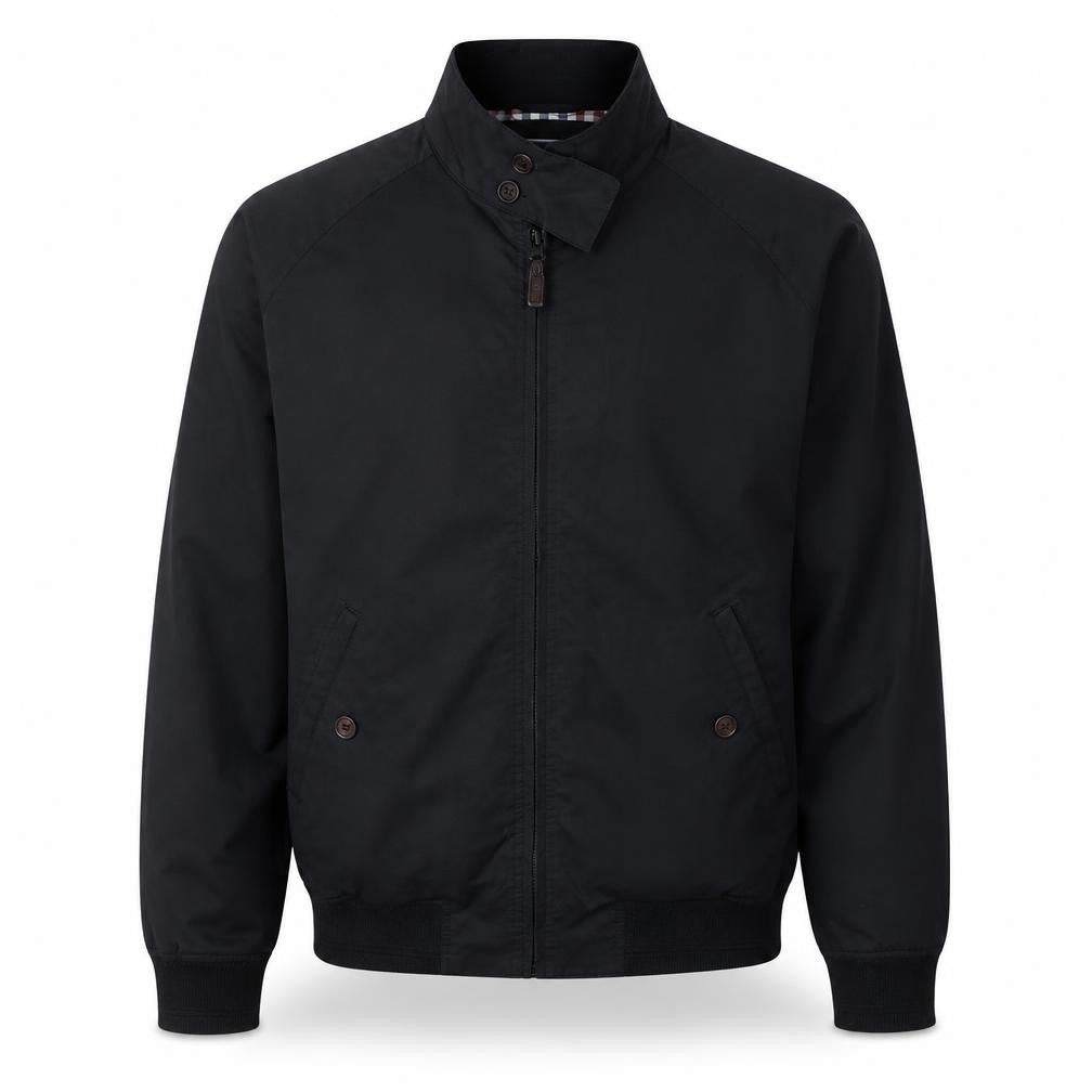 Front view of Maine New England Men's Black Bomber Jacket L Classic Twill Full Zip