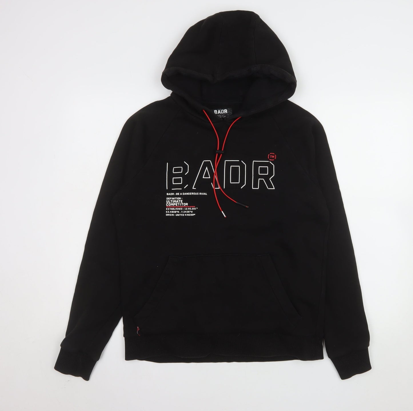 BADR Men's Black Pullover Hoodie M Sports Fleece Graphic Print