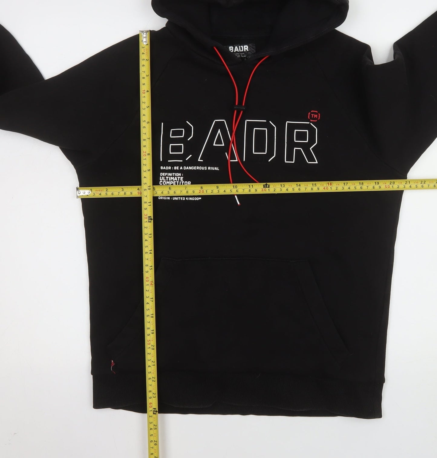 BADR Men's Black Pullover Hoodie M Sports Fleece Graphic Print