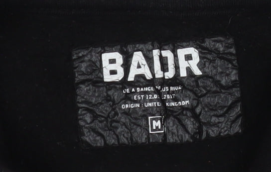 BADR Men's Black Pullover Hoodie M Sports Fleece Graphic Print