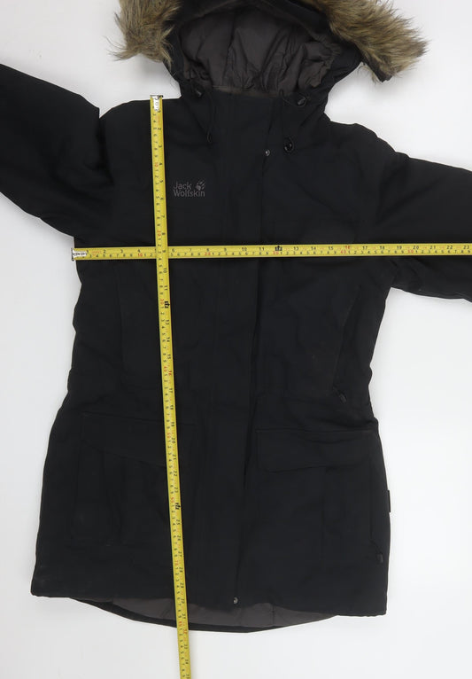Jack Wolfskin Women's Black Long Waterproof Parka Coat Size 10