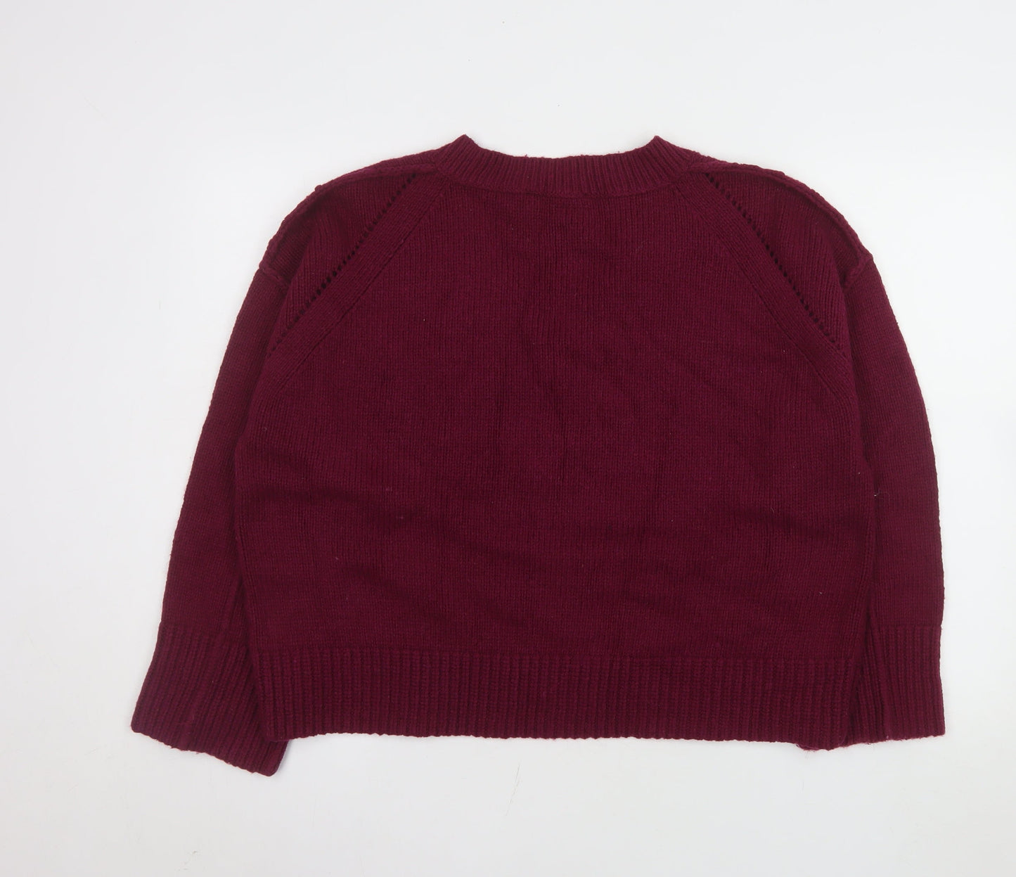 Next Women Red V-Neck Long Sleeve Wool Blend Jumper M