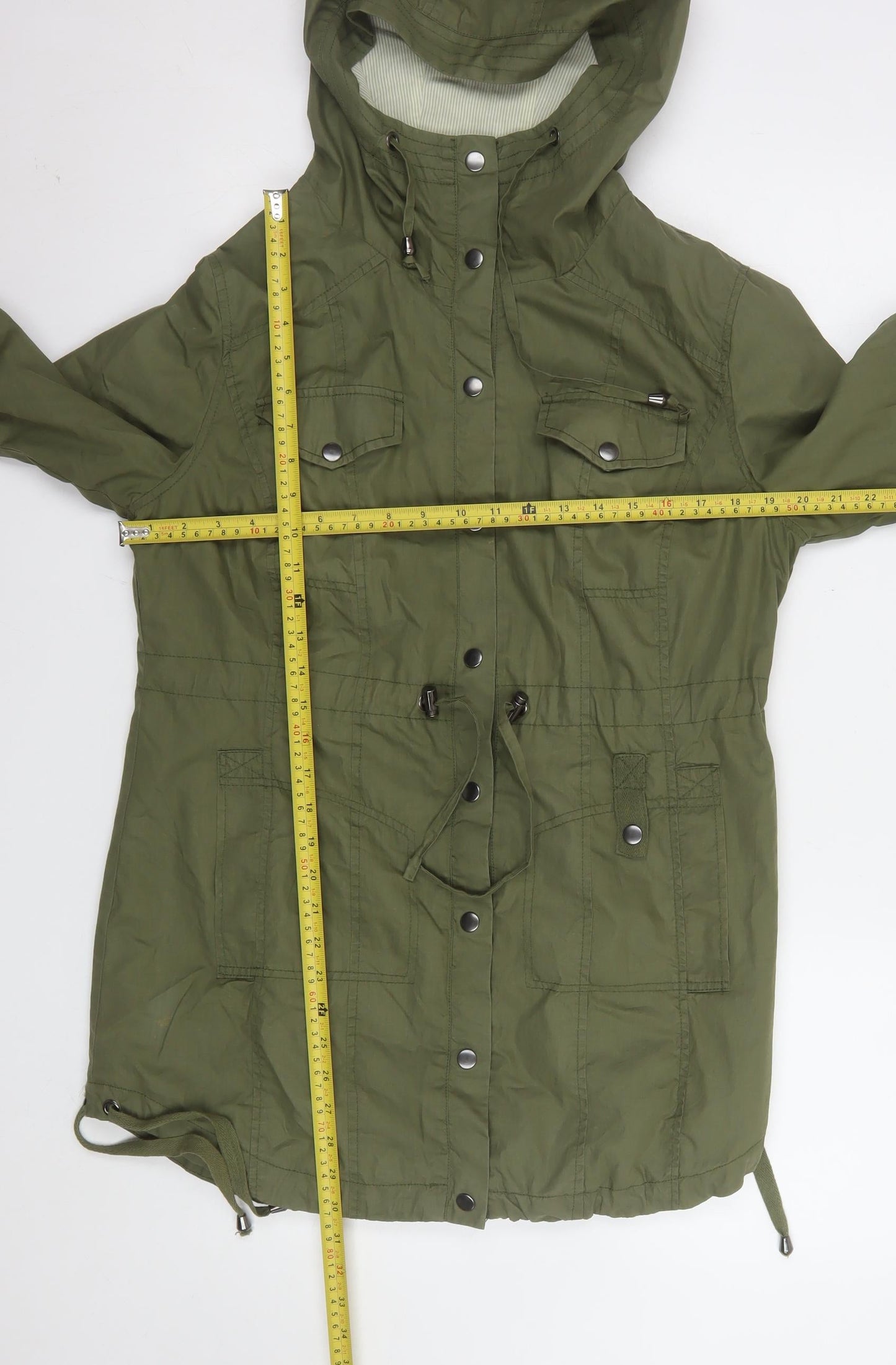 South Women’s Green Cotton Parka Jacket UK 14 Hooded Casual