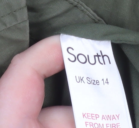 South Women’s Green Cotton Parka Jacket UK 14 Hooded Casual