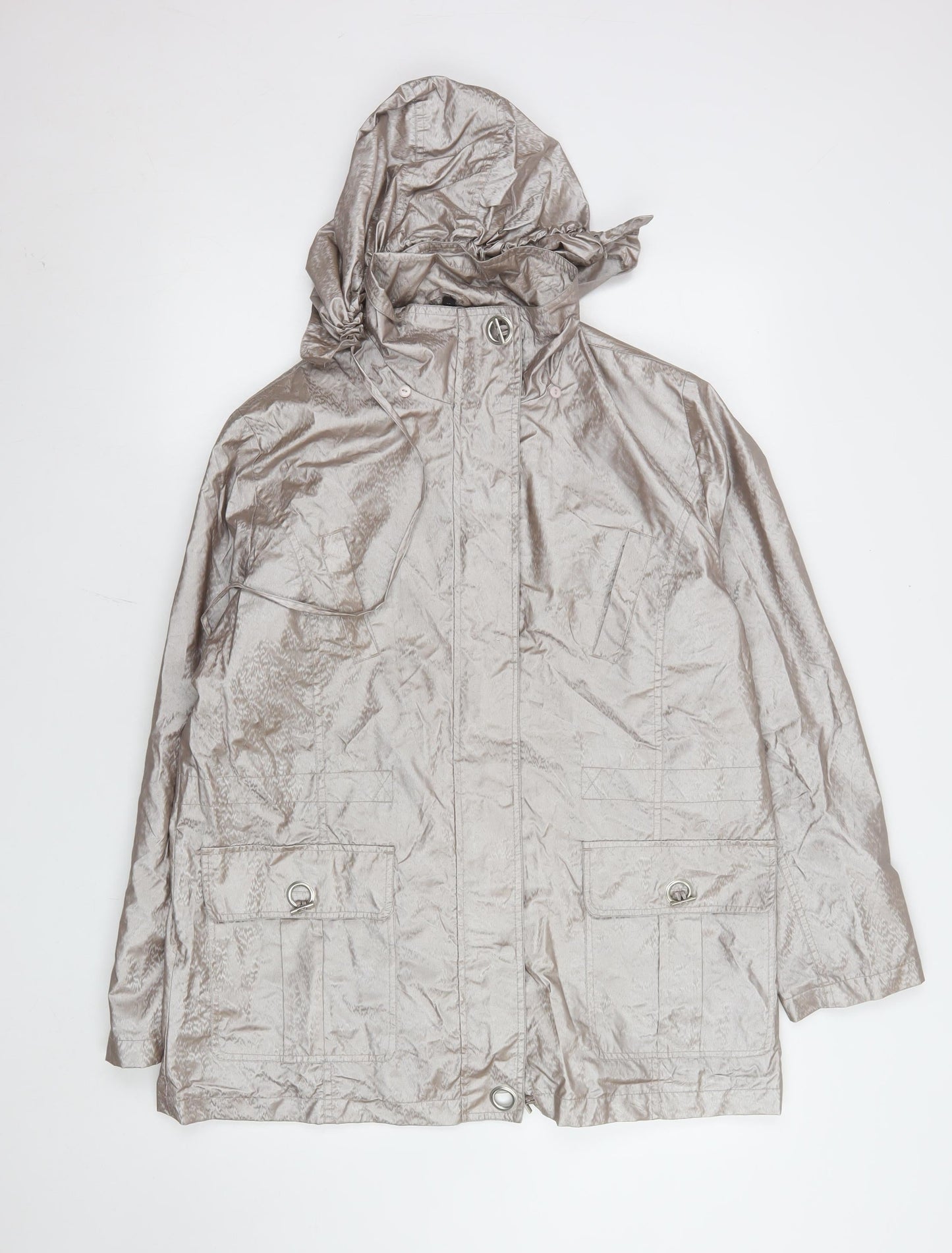 Eliza Gracy Womens Silver Hooded Waterproof Jacket Size 14