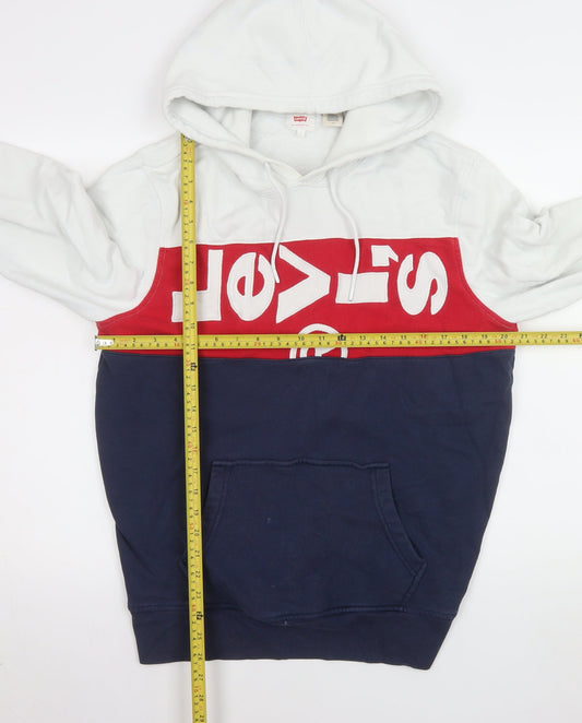 Levi's Men's Colourblock Hoodie White Red Blue Size L Cotton Blend
