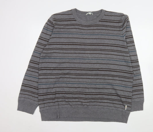 Fat Face Men's Grey Striped Cotton Wool Knit Jumper XL
