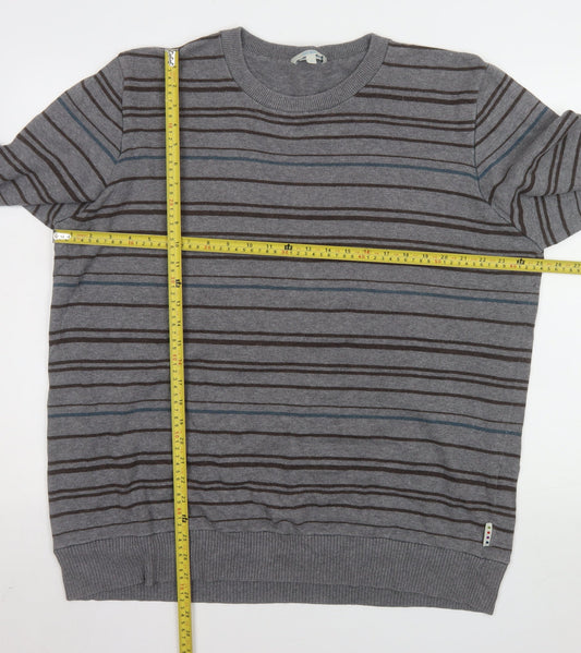 Fat Face Men's Grey Striped Cotton Wool Knit Jumper XL