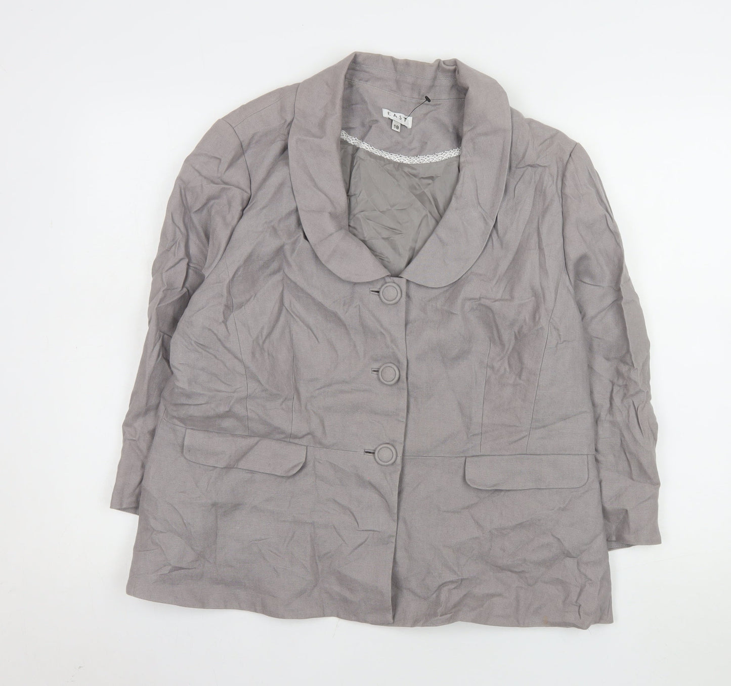 East Women Grey Linen Single-Breasted Suit Jacket Size 18