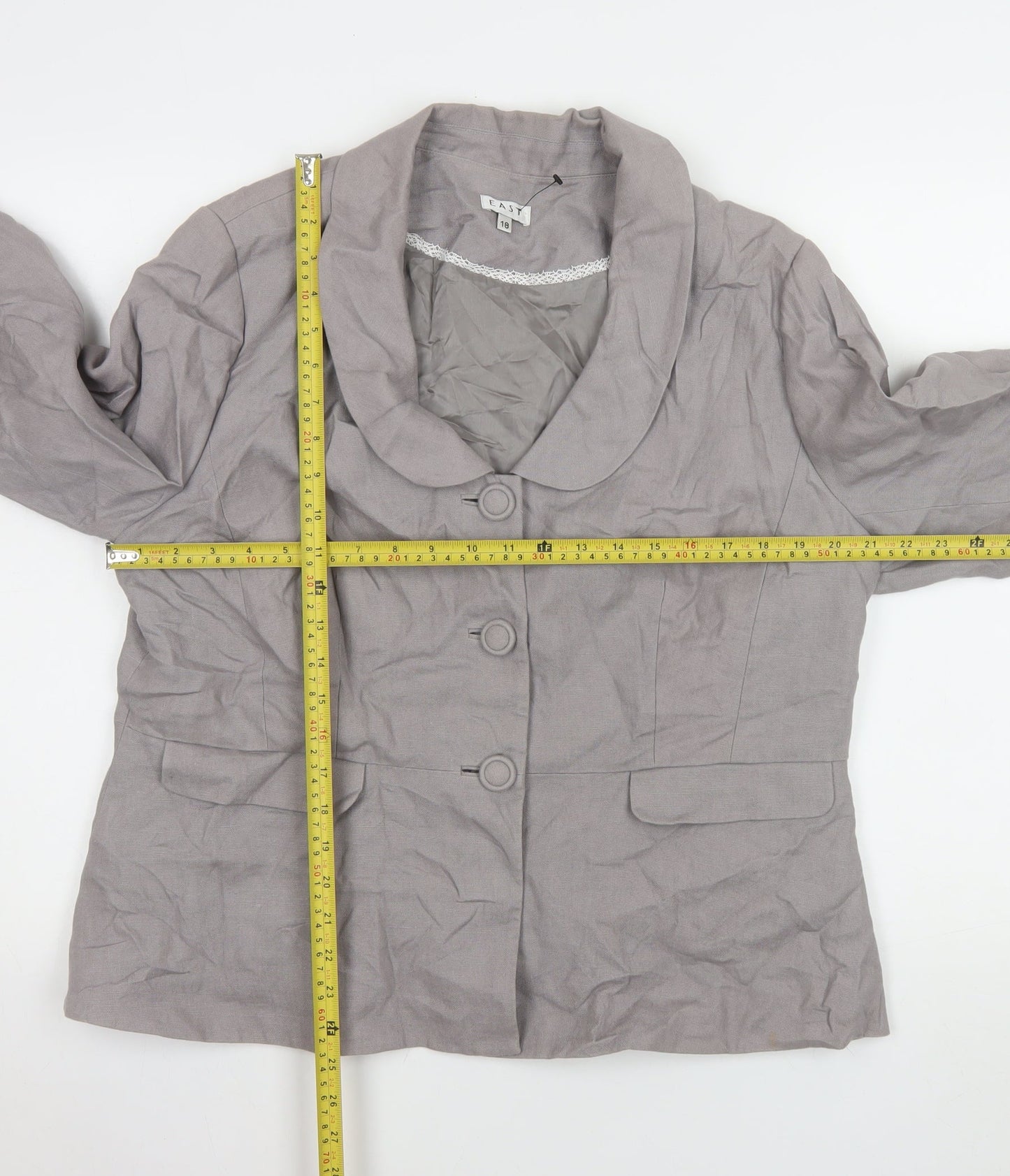 East Women Grey Linen Single-Breasted Suit Jacket Size 18