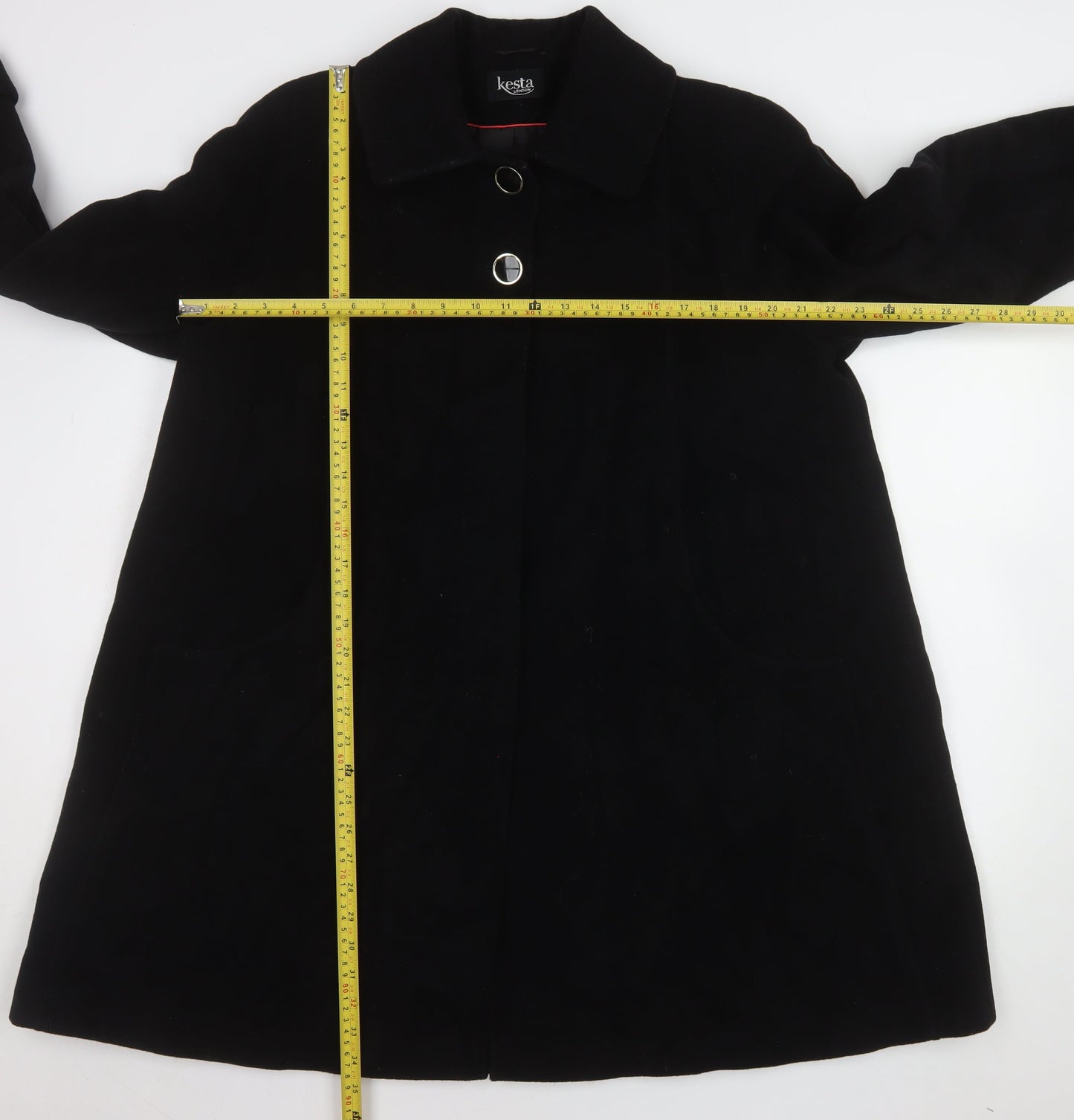 Kesta London Women's Black Wool Blend Mid-Length Coat Size 10