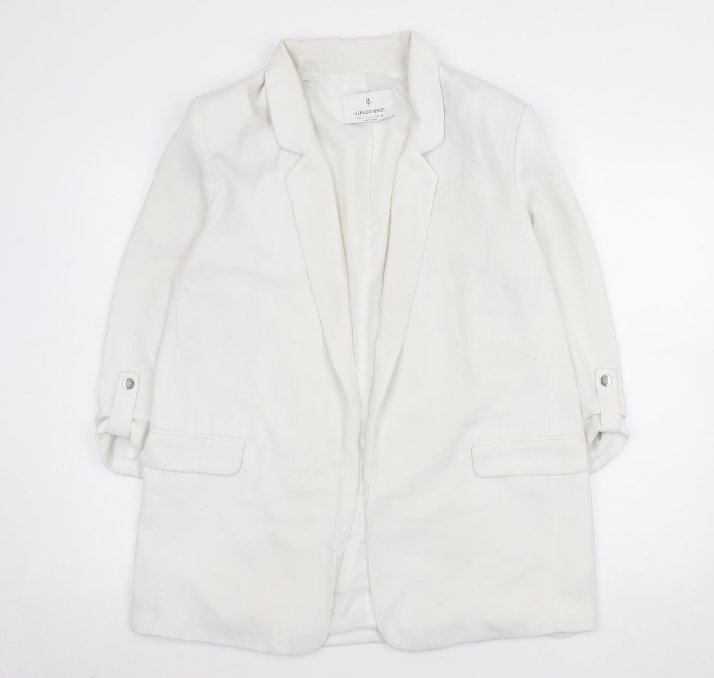 Stradivarius Women White Blazer Size 12 Regular Fit Notch Lapel