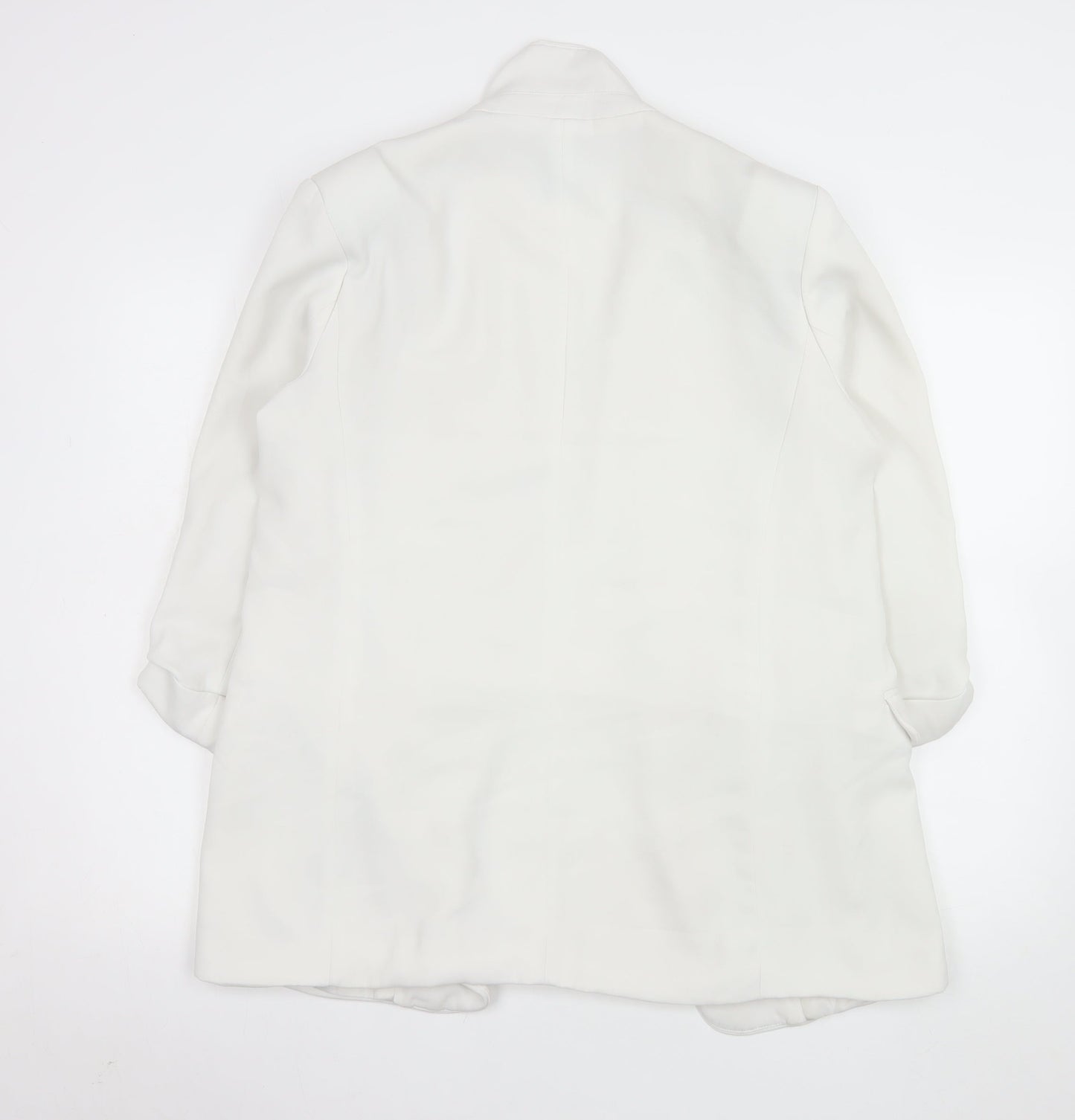 Stradivarius Women White Blazer Size 12 Regular Fit Notch Lapel