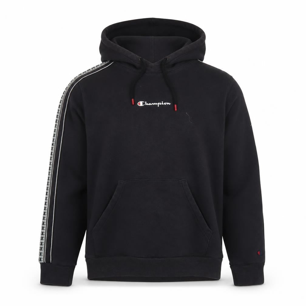 Champion Mens Black Pullover Hoodie L Logo Tape Detail Sportswear