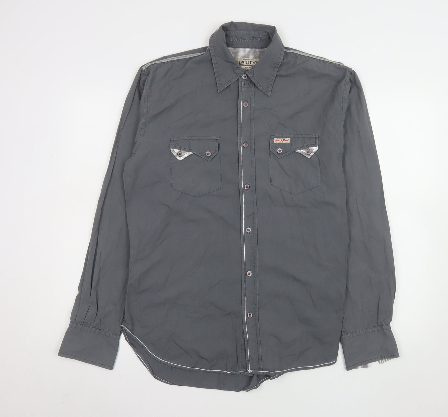 Lewis & Finch Mens Grey Cotton Long Sleeve Button-Up Shirt Size L