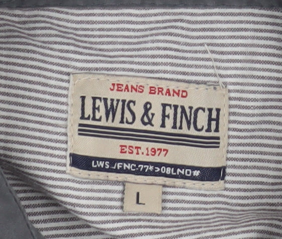 Lewis & Finch Mens Grey Cotton Long Sleeve Button-Up Shirt Size L