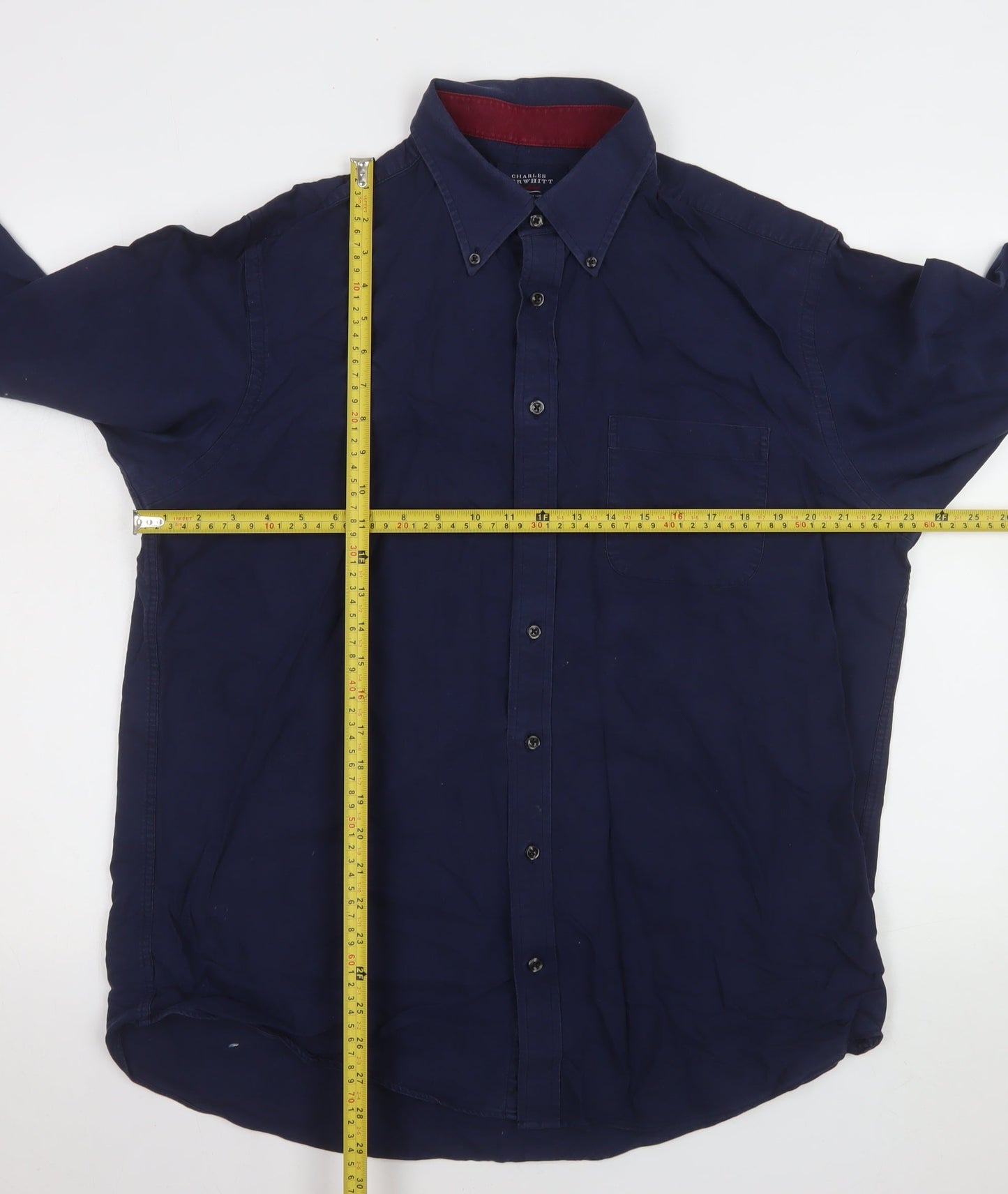 Charles Tyrwhitt Men's Blue Classic Fit Long Sleeve Button-Up Shirt L