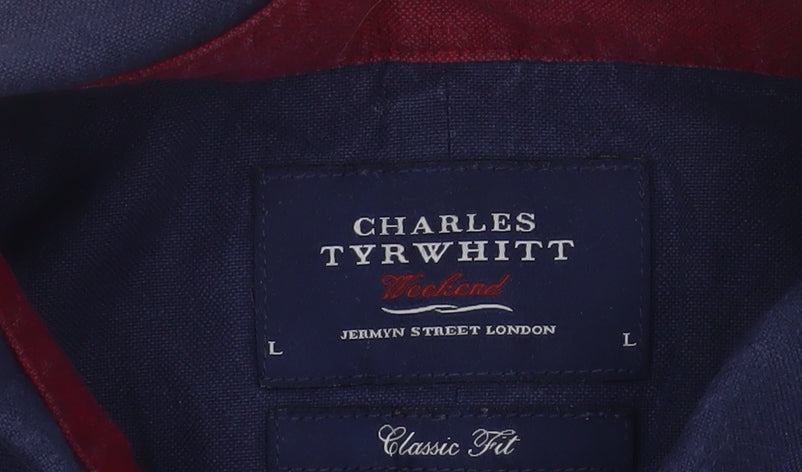 Charles Tyrwhitt Men's Blue Classic Fit Long Sleeve Button-Up Shirt L