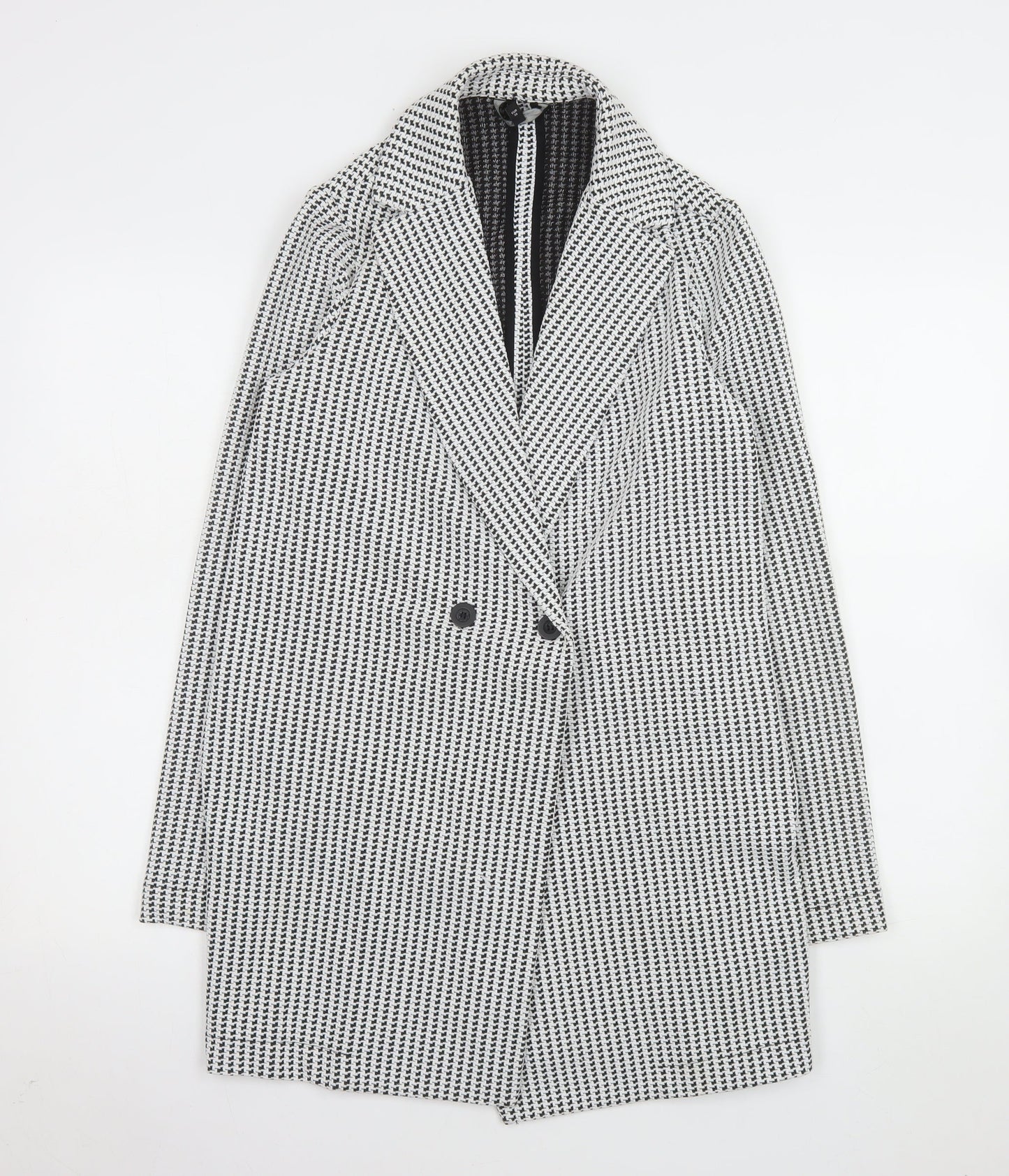 Next Women’s Black Houndstooth Coat Size 10 Classic Mid-Length