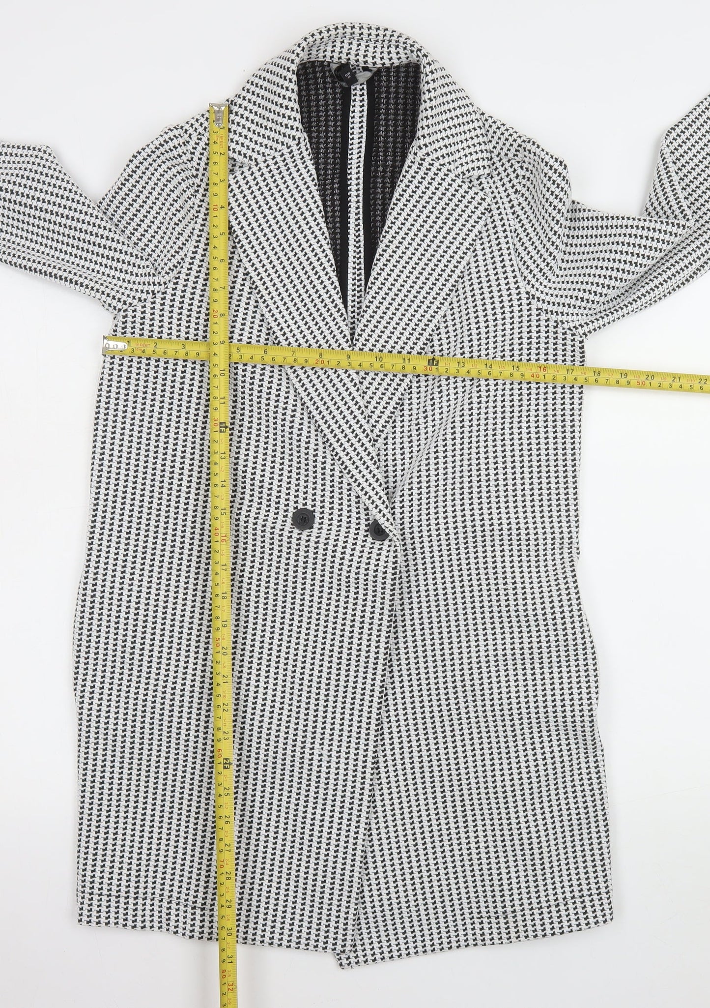 Next Women’s Black Houndstooth Coat Size 10 Classic Mid-Length