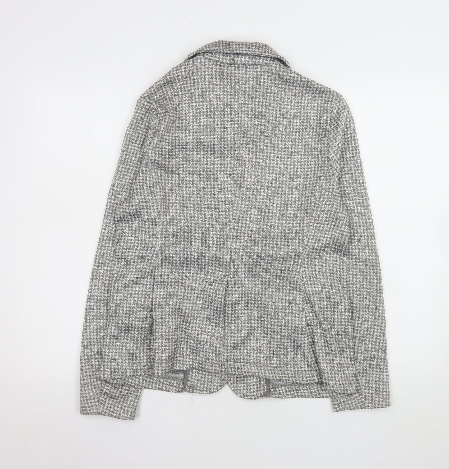Lands' End Women Grey Houndstooth Single-Breasted Blazer Size S