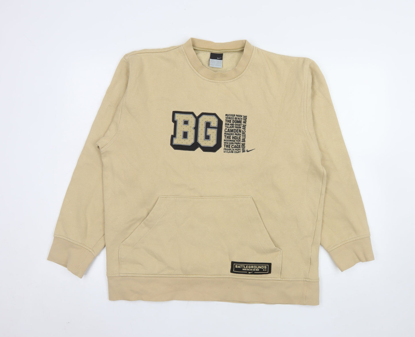 Nike Men's Beige Pullover Sweatshirt M BG Logo Fleece Casual Top