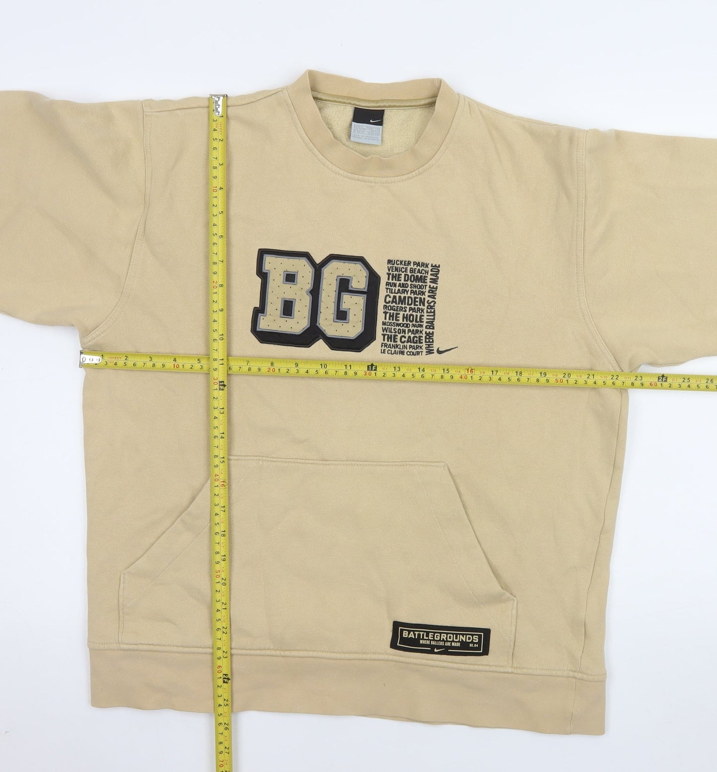 Nike Men's Beige Pullover Sweatshirt M BG Logo Fleece Casual Top