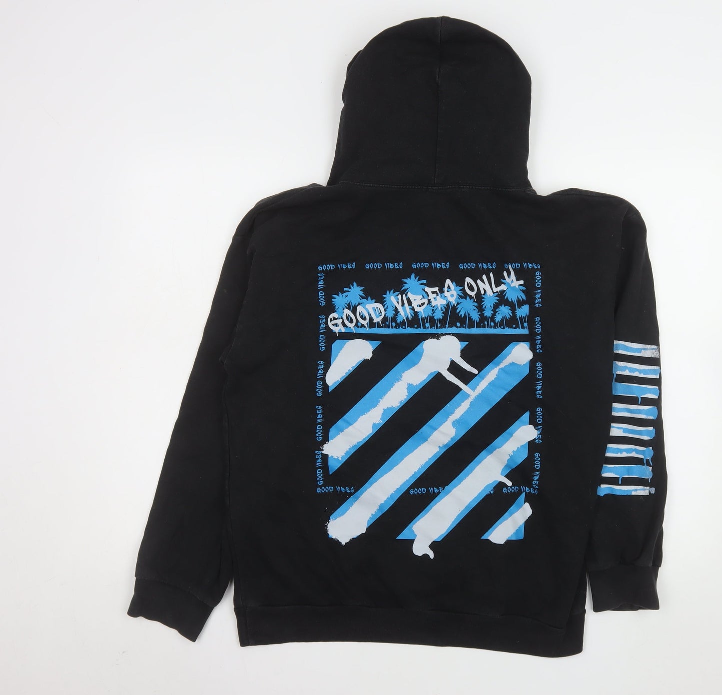 boohooMAN Men's Black Graphic 'Good Vibes Only' Pullover Hoodie S