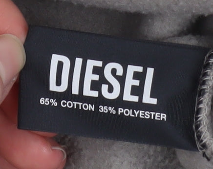 Diesel Men Beige Pullover Hoodie Large Logo Hooded Sweatshirt