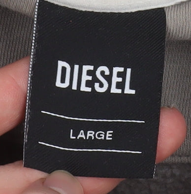 Diesel Men Beige Pullover Hoodie Large Logo Hooded Sweatshirt