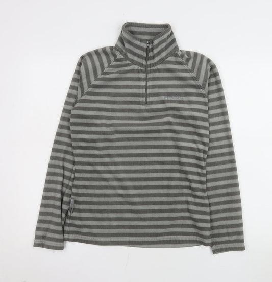 Mountain Warehouse Women Grey Striped 1/2 Zip Fleece Sweatshirt UK 10