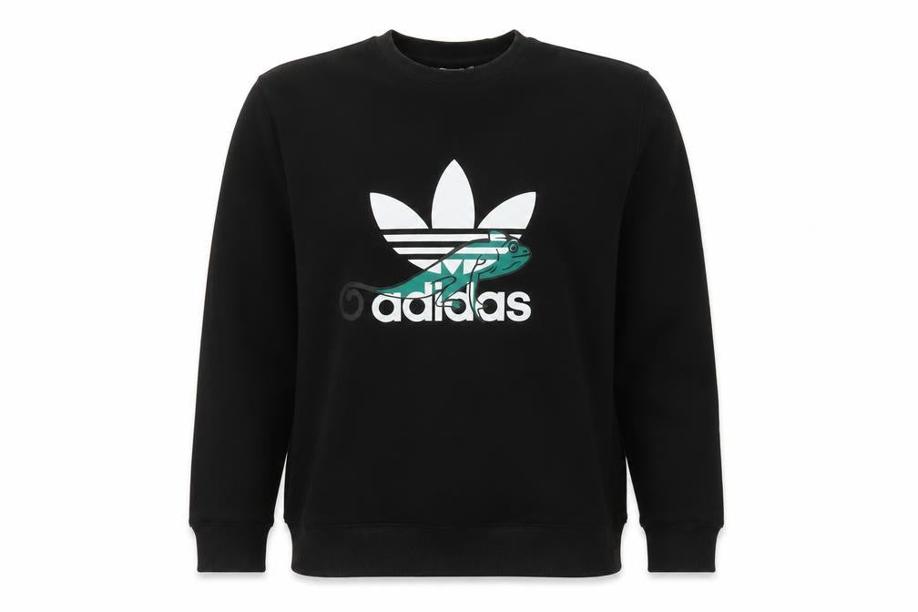 Front view of Adidas Men's Black Graphic Pullover Sweatshirt Medium