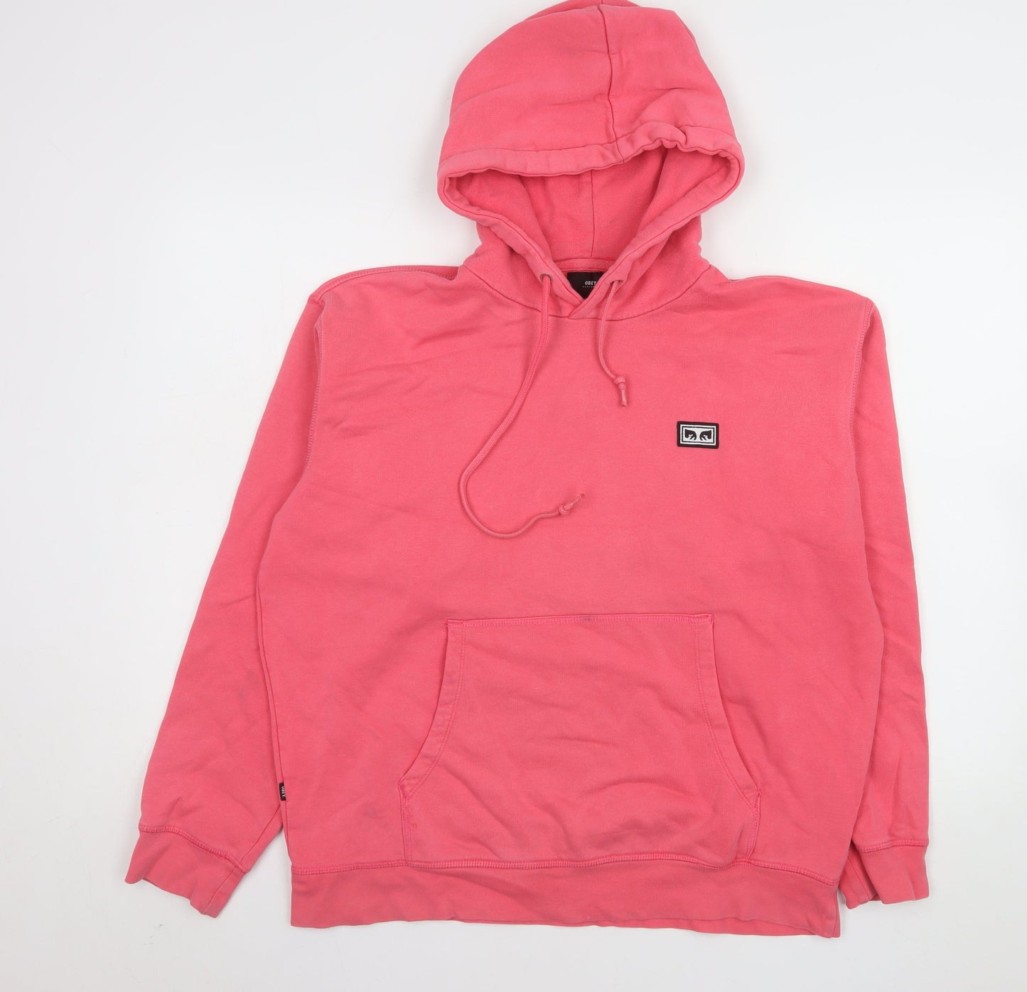 Obey Women Pink Pullover Hoodie Cotton Blend M Logo Style