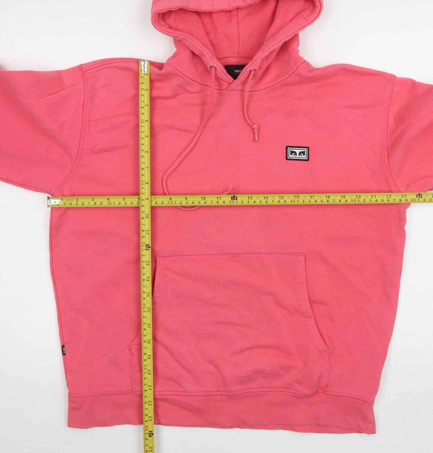Obey Women Pink Pullover Hoodie Cotton Blend M Logo Style