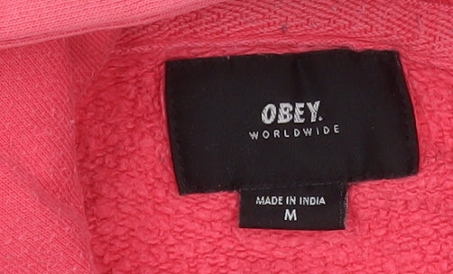 Obey Women Pink Pullover Hoodie Cotton Blend M Logo Style