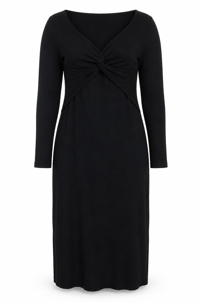 Front view of ASOS DESIGN Women's Black, size 14, Knit Bodycon Midi Dress