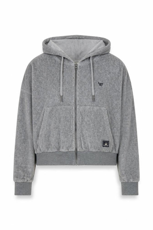 Superdry Womens Grey Relaxed Fit Hooded Zip Jacket Size 16