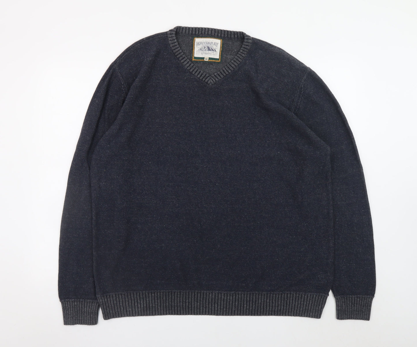 Mantaray Men's Blue V-Neck Cotton Jumper XL Casual Knitwear